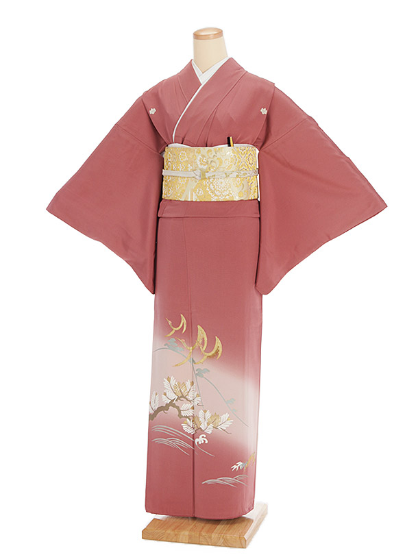 【結婚式などに】着物 正絹 絹織物 桃色 ピンク 紋付・色留袖【送料無料】 結婚式などに】着物 正絹 絹織物 桃色 ピンク 紋付・色留袖