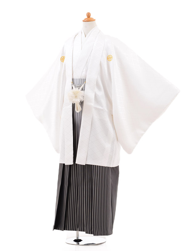 【レンタル】小学生 卒業式 袴 レンタル 男の子｜ジュニア用紋付袴レンタル0979白&times;シルバーラメぼかし袴(☆新品足袋プレゼント☆)小学生 卒業式 袴 レンタル 男の子｜小学校 卒業式 着物〔往復送料無料〕fy16REN07(10P03Dec16)｜京都かしいしょう