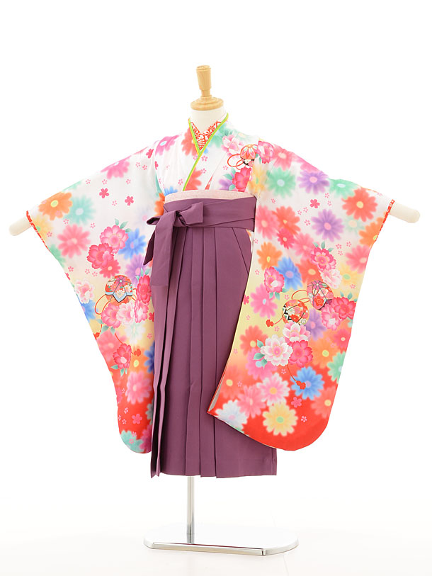 【賃借】〔卒園式〕〔賃借袴〕お坊っちゃん袴賃借0604 白地花×紫袴【往復貨物輸送無料】【☆新品足袋差し上げ物☆】【卒園式】【RCP】fy16REN07