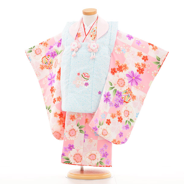 【賃借】【七五三 賃借 お召しもの 3歳】753|七五三|貸お召しもの|七五三 賃借03131 MaoMao 水色サクラ色花 3歳御姉さん|☆新品足袋差し上げ物☆|753|七五三|赤ちゃん|きもの|賃借|七五三 ３歳厚地の外套仕掛ける|往復貨物輸送無料fy16REN07