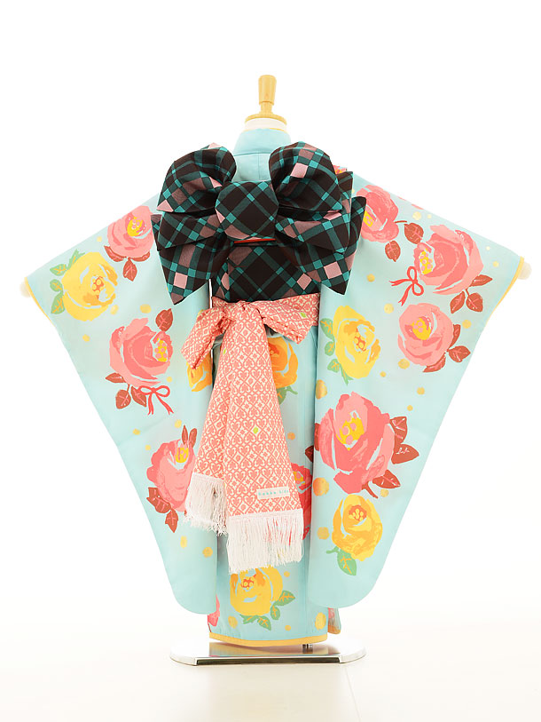 【楽天市場】七五三 着物 7歳 フルセット レンタル 女の子 ブランド 7143 HAKKAKIDS 水色バラ 水色 花柄 パステルカラー