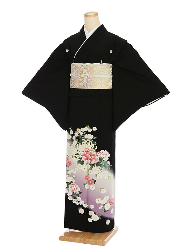 黒留袖 レンタル おすすめ 正絹 3139 紫地菊牡丹 女性和服 留袖 留め袖 着物レンタル 結婚式 貸衣装 フルセット 和服 30代 40代 母親 姉 妹 親族 チャペル 人気 往復送料無料 新品足袋プレゼント 【レンタル】