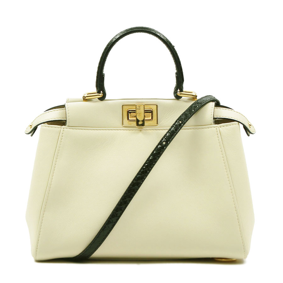 フェンディ FENDI ピーカブー ミニ 異類異形 象牙色 × 黒いこと 8BN244 パイソン 2WAY 御徒面子 レディース 【中古】【貨物輸送無料】