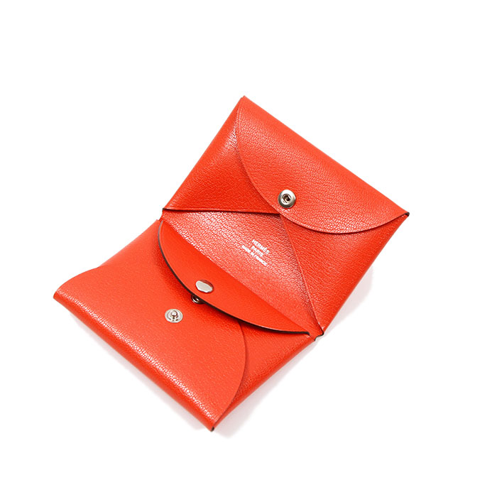 エルメス HERMES カルヴィ デュオ カードケース コインケース K刻印 ルージュクー/シルバー金具 レディース 【中古】【送料無料】