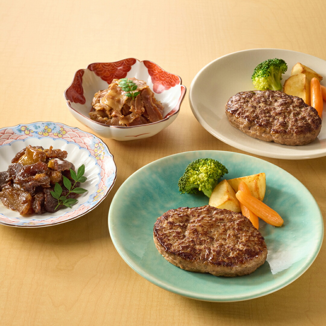【送料込】能登牛100％グリルドハンバーグ＆能登牛・能登豚お惣菜セット※お届け日ご指定不可｜能登の老舗旅館 加賀屋 店