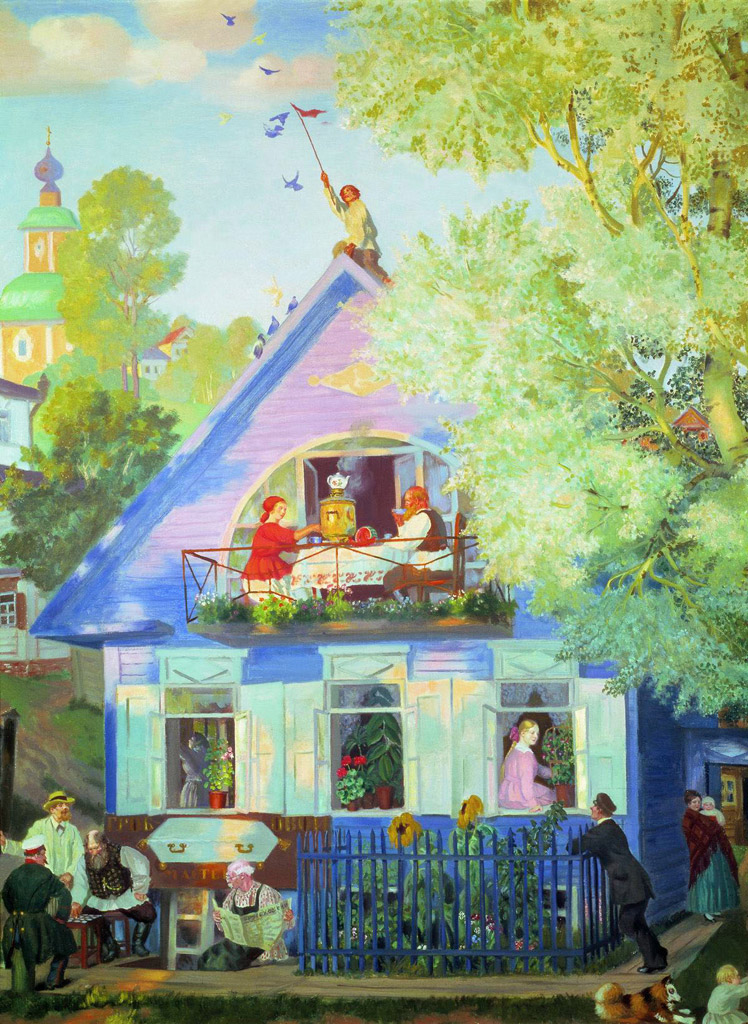 【送料無料】絵画 油彩画複製油絵複製画/ ボリス・クストーディエフ 青い屋敷 【すぐに飾れる豪華額縁付 キャンバス】｜絵画販売のアートギャラリー南青山
