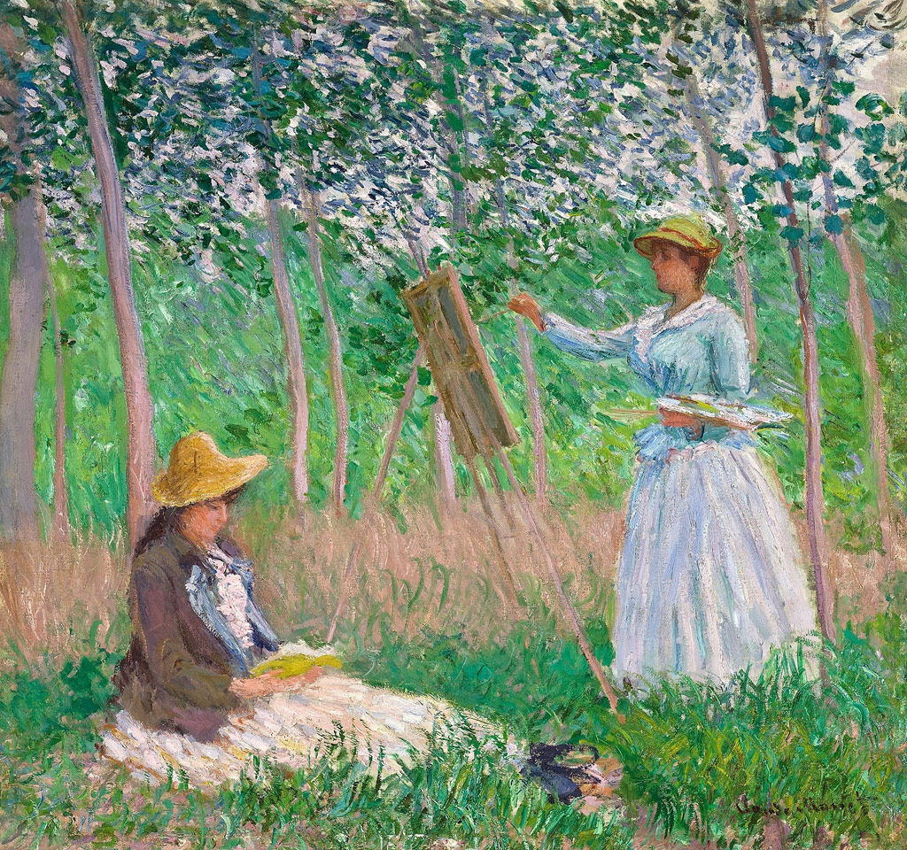 【送料無料】絵画 油彩画複製油絵複製画/クロード・モネ 読書をするシュザンヌと絵を描くブランシュ 【すぐに飾れる豪華額縁付 キャンバス】｜絵画販売のアートギャラリー南青山