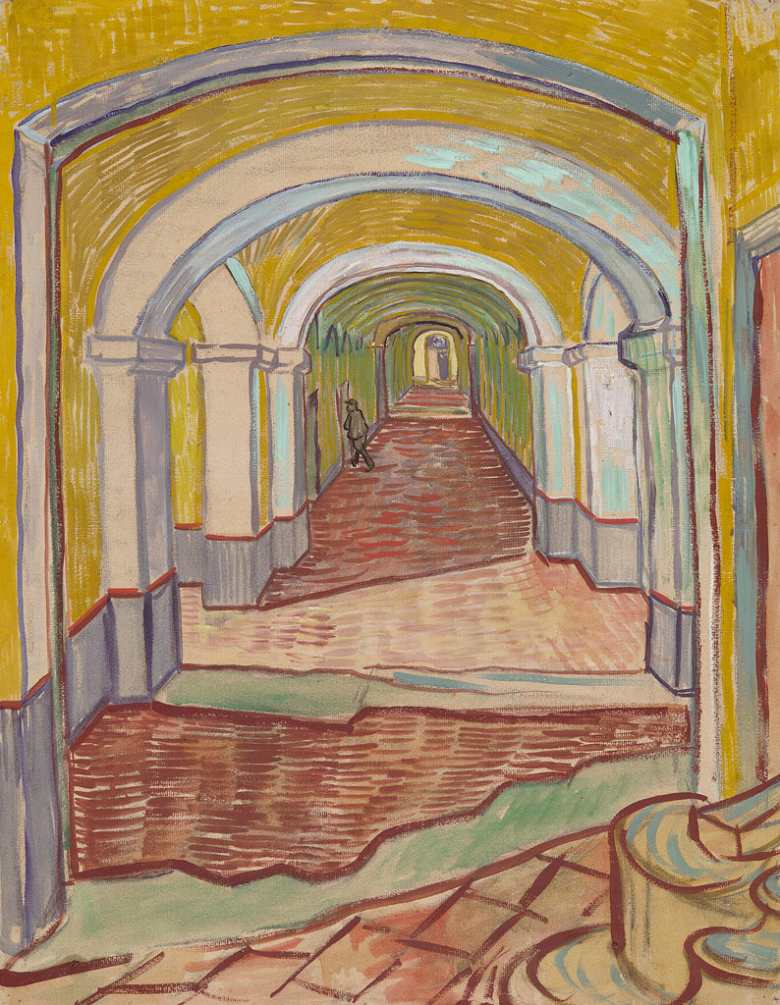 【送料無料】絵画 油彩画複製油絵複製画/ゴッホ サン＝レミのサン＝ポール病院の廊下 【すぐに飾れる豪華額縁付 キャンバス】｜絵画販売のアートギャラリー南青山