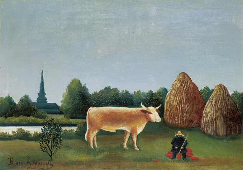絵画 インテリア 額入り 壁掛け複製油絵アンリ・ルソー 牛のいる風景（パリ近郊の眺め、バニュー村） 選べるサイズ　選べる額縁 油彩画 複製画 選べる額縁 選べるサイズ｜絵画販売のアートギャラリー南青山