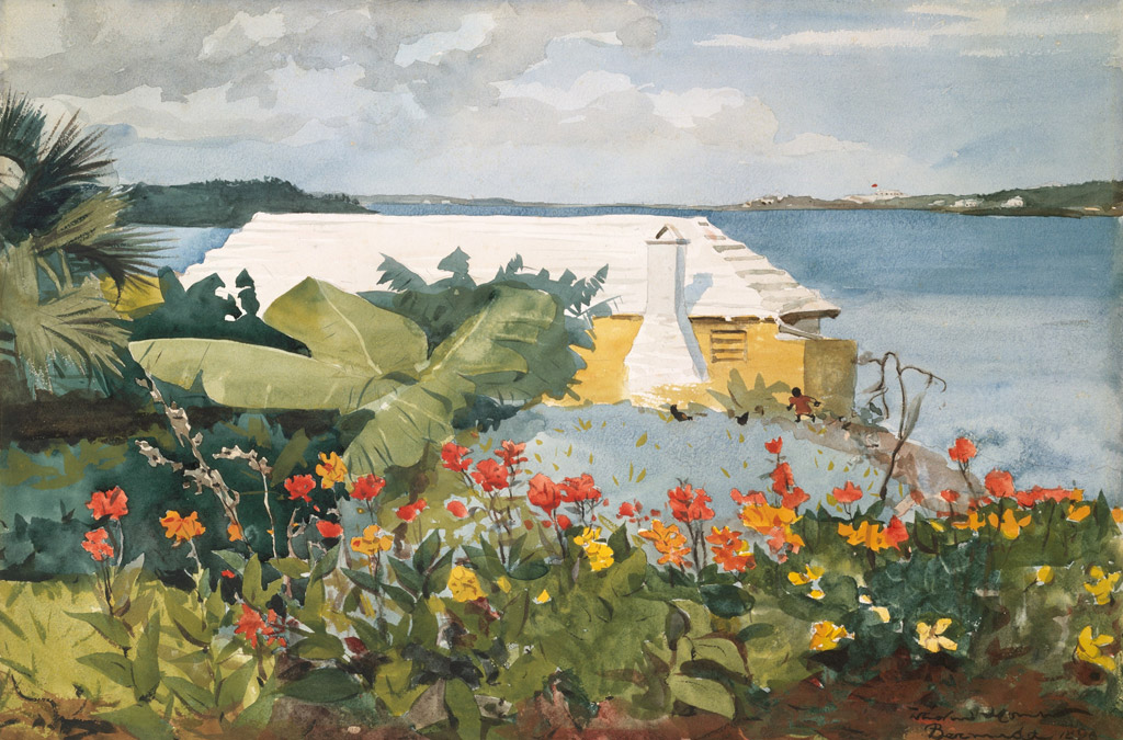 直営オンラインショッピング 送料無料 絵画 油彩画複製油絵複製画 ウィンスロー ホーマー 花畑とバンガロー バミューダ F50サイズ 1323x1066mm 送料無料 額縁付 キャンバス 激安オンライン店 Las Edu Np