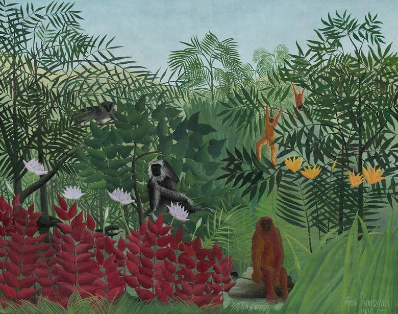 絵画 インテリア 額入り 壁掛け複製油絵アンリ・ルソー 猿のいる熱帯林 油彩画 複製画 選べる額縁 選べるサイズ|絵画販売のアートギャラリー南青山