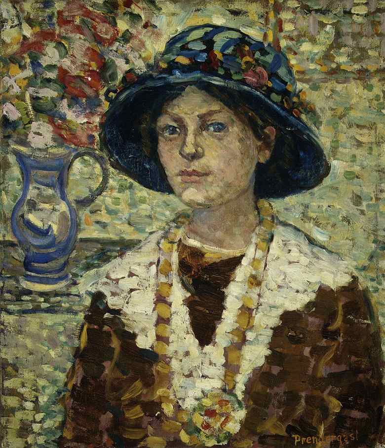 絵画 インテリア 額入り 壁掛け複製油絵 モーリス・プレンダーガスト 花と女性の肖像 油彩画 複製画 選べる額縁 選べるサイズ|絵画販売のアートギャラリー南青山
