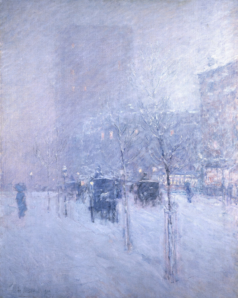 【送料無料】絵画 油彩画複製油絵複製画/ フレデリック・チャイルド・ハッサム 冬のニューヨークの夕方前 【すぐに飾れる豪華額縁付 キャンバス】｜絵画販売のアートギャラリー南青山