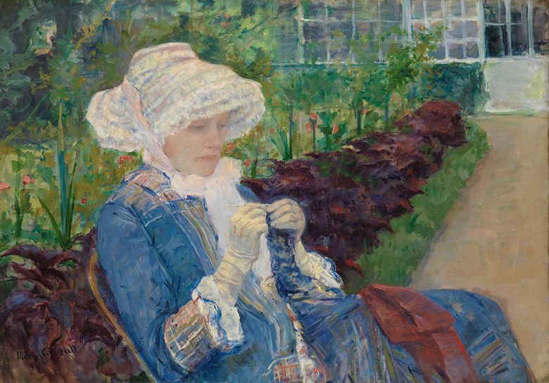 絵画 インテリア 額入り 壁掛け複製油絵 メアリー・カサット マルリーの庭でかぎ針編みをするリディア 選べるサイズ　選べる額縁 油彩画 複製画 選べる額縁 選べるサイズ｜絵画販売のアートギャラリー南青山