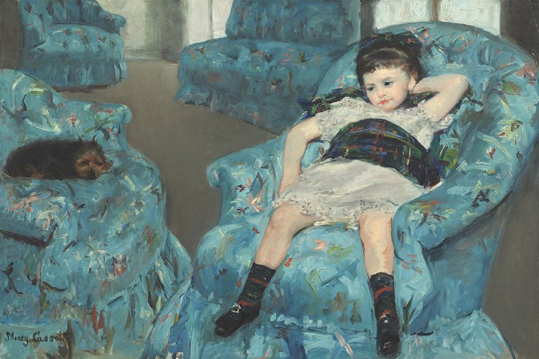 絵画 インテリア 額入り 壁掛け複製油絵 メアリー・カサット 青い肘掛け椅子の上の少女 油彩画 複製画 選べる額縁 選べるサイズ｜絵画販売のアートギャラリー南青山
