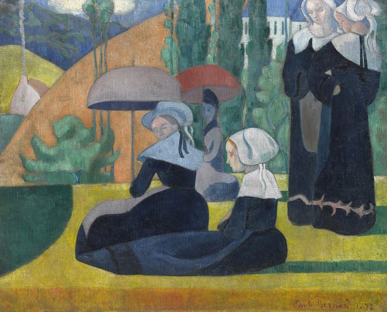 絵画 インテリア 額入り 壁掛け複製油絵エミール・ベルナール 傘を持ったブルトン女性 油彩画 複製画 選べる額縁 選べるサイズ｜絵画販売のアートギャラリー南青山