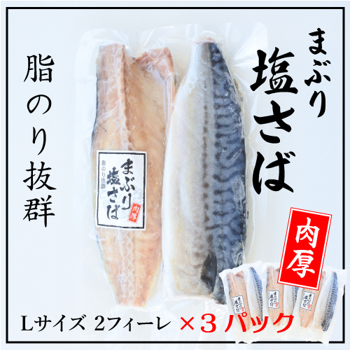 まぶり 塩さば ２フィーレ 送料無料 職人の絶妙な塩加減 脂のり抜群 ３パック 肉厚 冷凍便 焼くだけ 大サイズ 手間いらず