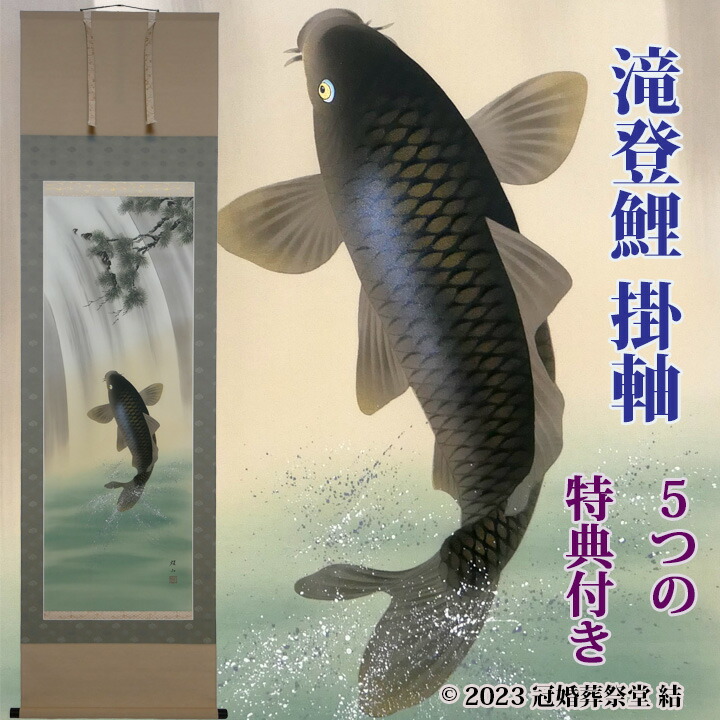 楽天市場】吉祥滝昇鯉掛軸 掛軸 掛け軸 五月節句 端午の節句 春から夏