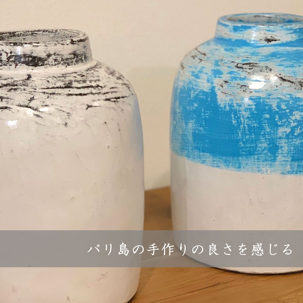 ロンボク島フラワーベース 花瓶 陶器 かびん 花器 フラワーベース おしゃれ オシャレ かわいい ナチュラル 可愛い 手作り アンティーク ホワイト 白 青 ブルー ターコイズ インテリア 雑貨 北欧 アジアン雑貨 Restorationgardner Org