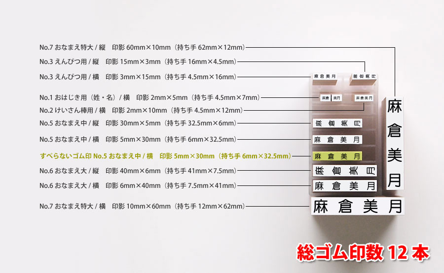 楽天市場 お名前スタンプ ねいみ 漢字12本 追加用ゴム印セット 収納スタンド付き きれいなはんこ 印鑑のからふる屋