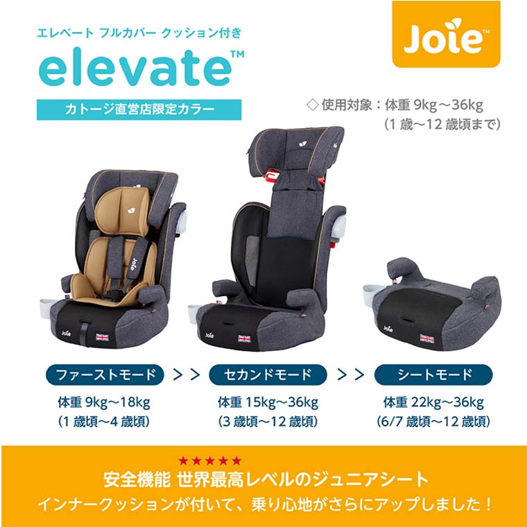 最終値下げ 楽天市場 チャイルド ジュニアシート Joie ジョイー Elevate エレベート フルカバー インナークッション付き 選べる2色 Katoji Katoji カトージ Katoji Online Shop楽天市場店 最安 Blog Belasartes Br