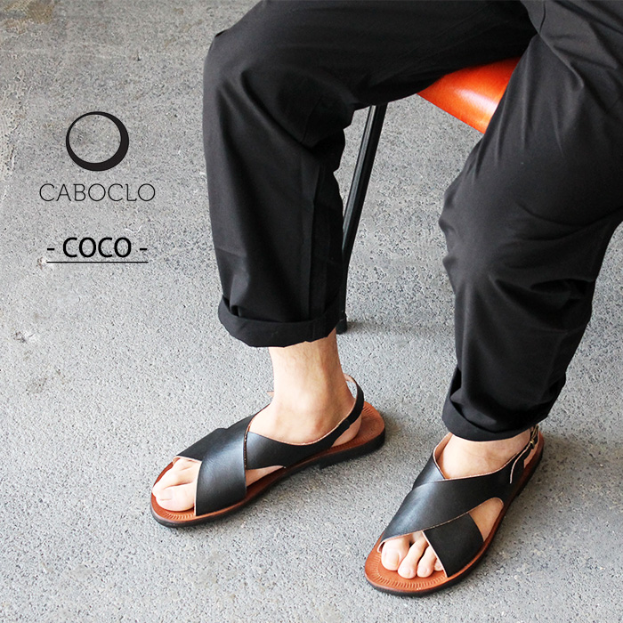 登場大人気アイテム 全1色 編み込み メッシュ 大人 Caboclo ブラック ブランド サイズ調整 サンダル クロスストラップ 靴 バックル レザー Coco カボクロ ヒールストラップ メンズ オシャレ メンズ靴