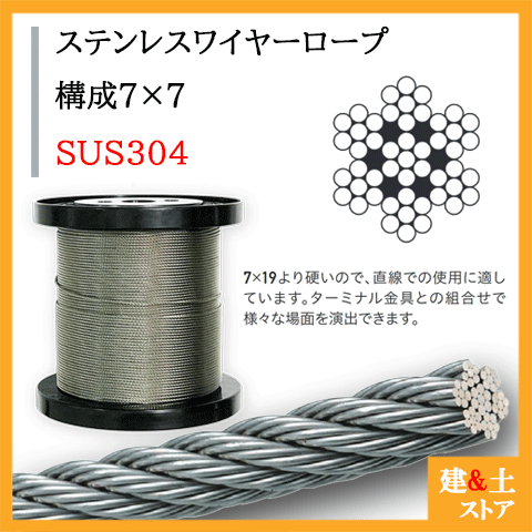 ふじわら メッキアウトワイヤロープ（油なし） φ3.0×200m 構成6×7 鉄