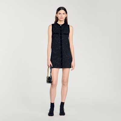 ★SANDRO★サンドロ ツイード ミニワンピース ドレス SANDRO ツイード ミニワンピース デニムトリム | THE OUTNET