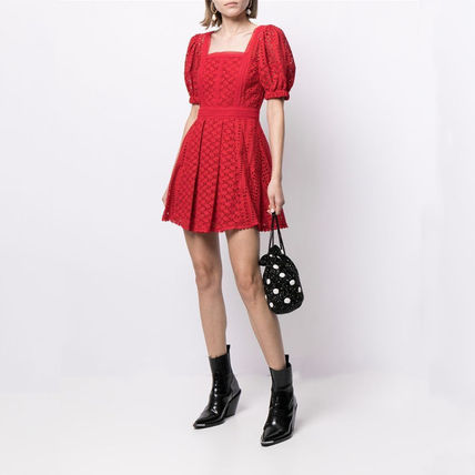 Red Cotton Self Portrait Dressワンピースレディースファッション ワンピース Broderie Broderie Dress ワンピース Lole Ohana Mini