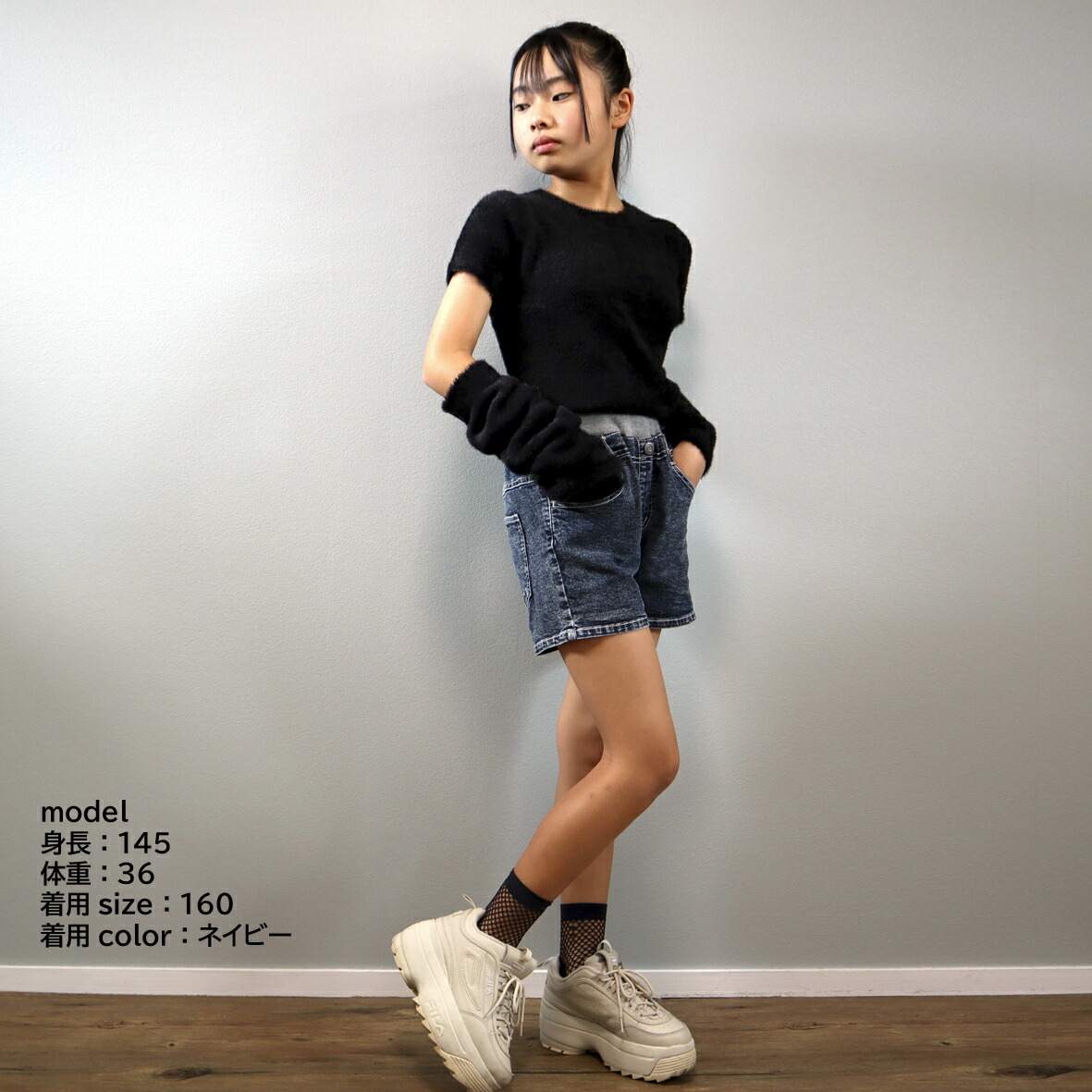 【スーパーSALE半額】【再入荷】ケミカルデニムショートパンツ子供服キッズ女の子ガールズ140150160ネイビーブルーショートパンツズボン短パンストレッチジーンズジーパンウエストゴム人気無地かわいいおしゃれ通学スポーツ動きやすい