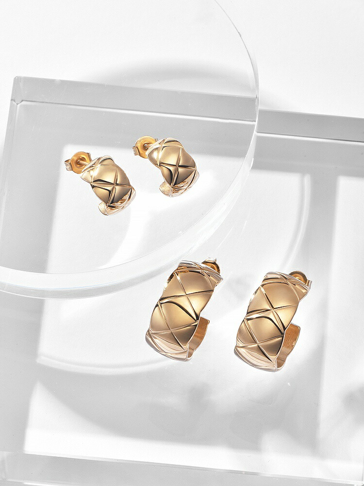 ピアス フープピアス ワイドピアス キルティング サージカル