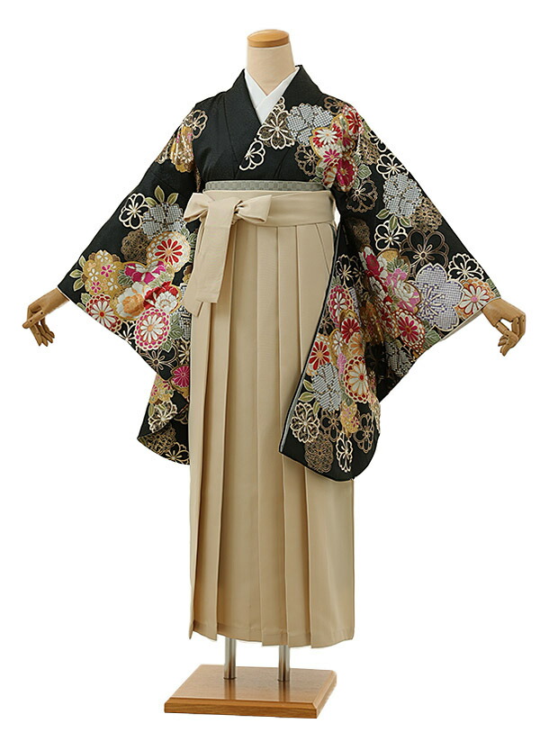 卒業式袴レンタル A092 黒花×アイボリー袴 卒業式 袴 レンタル 女性 卒業式袴 フルセットレンタル 大学生 はかま 女性 卒業袴セット 卒業式袴レンタル セット 大学 袴セット 卒業袴レンタル 着物レンタル 卒業式袴レンタル 往復送料無料 新品足袋プレゼント【レンタル】