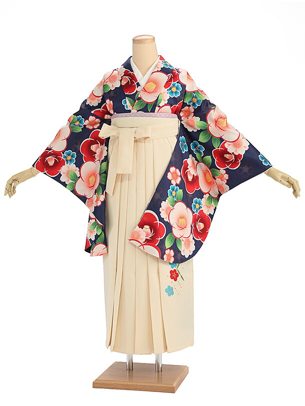卒業式袴レンタルA105 紺椿×ベージュ袴卒業式 袴 レンタル 女性 卒業式袴 フルセットレンタル 大学生 はかま 女性 卒業袴セット 卒業式袴レンタル セット 大学 袴セット 卒業袴レンタル 着物レンタル 卒業式袴レンタル 往復送料無料 新品足袋プレゼント【レンタル】