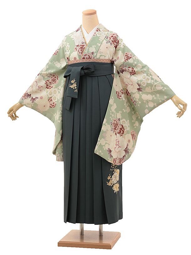 卒業式 袴 レンタル A161 Kansai うぐいす色椿菊梅×緑袴 卒業式 袴 レンタル 女性 卒業式袴 フルセットレンタル 大学生 はかま 女性 卒業袴セット 卒業式袴レンタル セット 大学 袴セット 卒業袴レンタル 着物レンタル 卒業式袴レンタル 往復送料無料【レンタル】