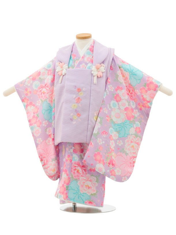 七五三 着物 3歳 レンタル 女の子 七五三 3歳 被布 3237 式部浪漫 藤色刺繍 花&times;紫 桜 鞠 レンタル 3歳 女の子 被布 七五三 753 着物 女の子 着物 お祝い着 3才 きものレンタル おんなのこ 七五三 着物 3歳 女の子新品足袋プレゼント 被布コート fy16REN07【レンタル】｜きものレンタルのお店　アビー