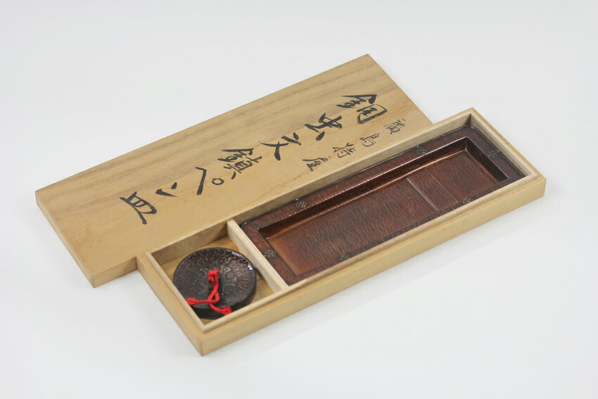 広島特産 銅虫文鎮ペン皿 明宝造 共箱 中古 #13611T
