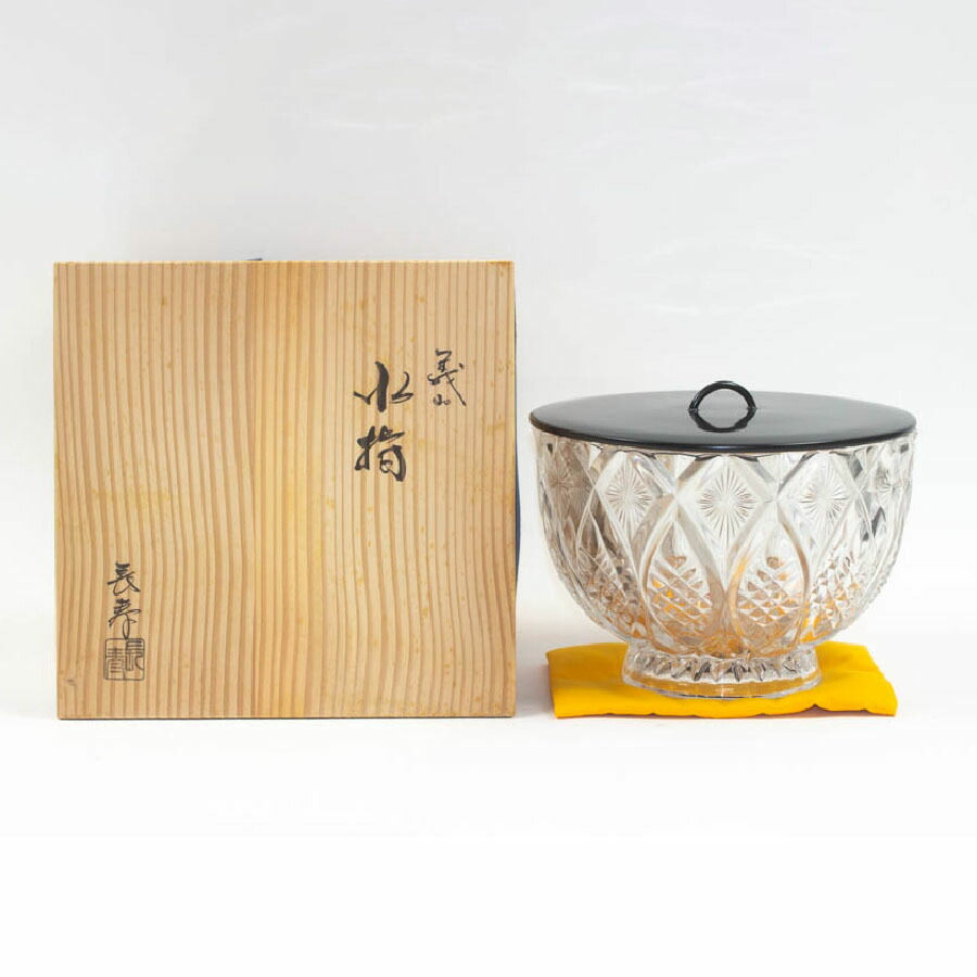 E978 送料無料　ガラス水指　水指　切り子　硝子　茶道具　茶室　茶道 E978 送料無料 ガラス水指 水指 切り子 硝子 茶道具 茶室 茶道