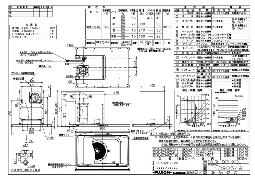 アウトレット 美品 【SCLRL-ECS-902VRTBK】富士工業 レンジフード 換気扇 間口900mm 排気右 テクスチャーブラック 同時給排  シロッコ 横壁用 ※上ふさぎ板・リモコン別売 キッチン