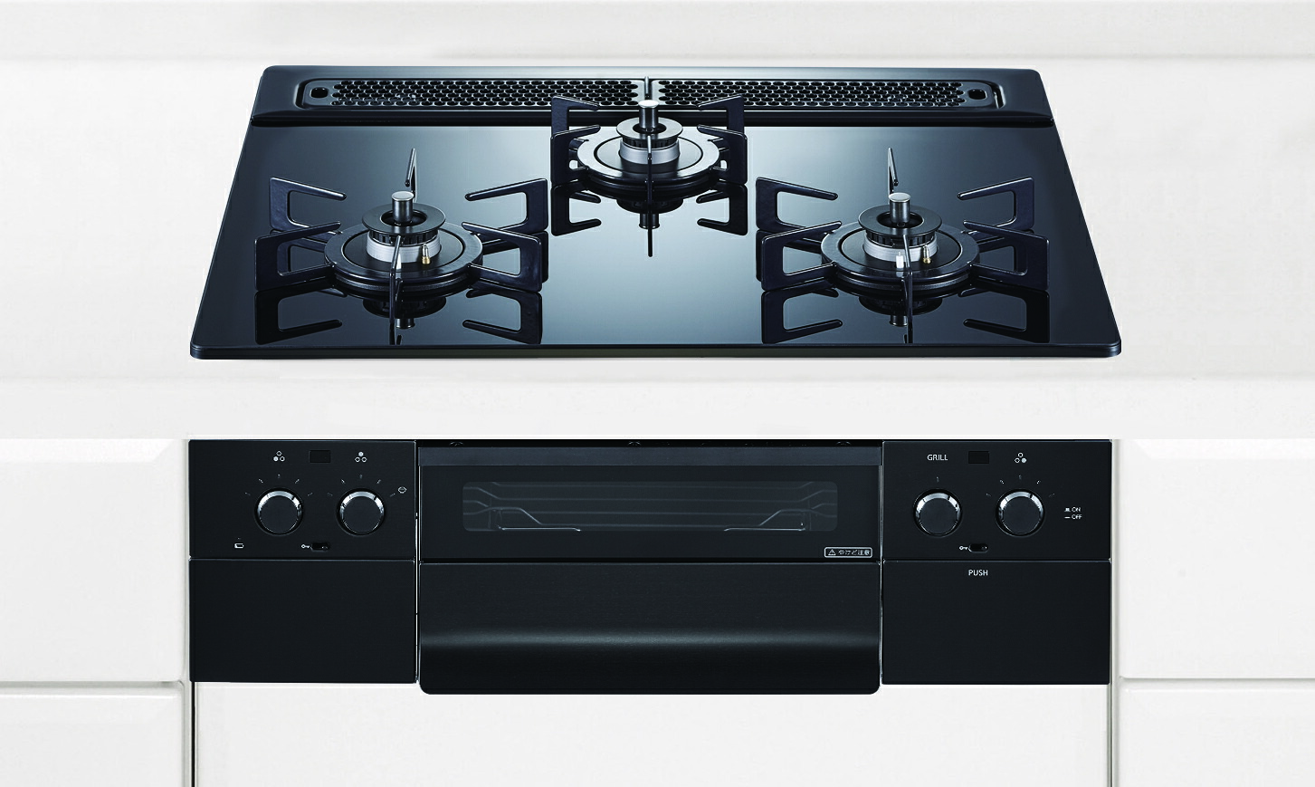 ガスコンロ  ハーマン製（HARMAN）DW36U5WAP1BAE piatto （ピアット） 3口コンロ 硝子いの一番手合い クレールブラック