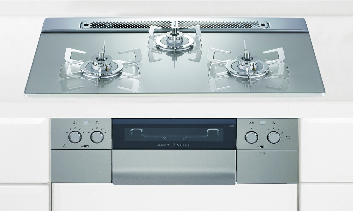 ガスコンロ  ハーマン製（HARMAN）DS3621WAP2STES piatto vari（ピアットバリ） 3口コンロ硝子いの一番 クレールシルバー