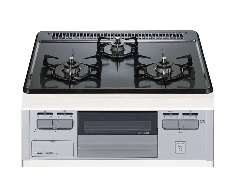 ガスコンロ  ハーマン製（HARMAN）DG32V1VQ1SV Metal Top（金属元素とっ始め） 3口コンロ ホーロートップタイプ 無水片面焼
