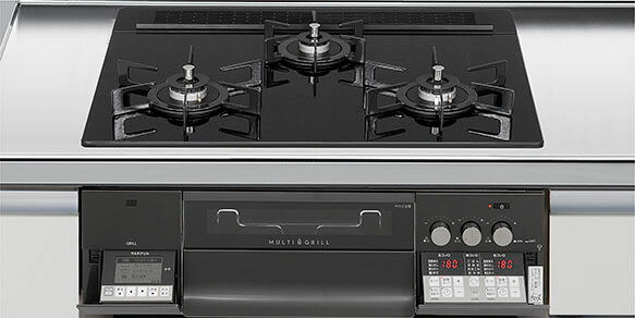 ガスコンロ ハーマン製（LIXIL） H3635L1W1K 黒いこと 間口60珊 3口コンロ 硝子とっ始め スタイリッシュタイプ 無水両面焼き