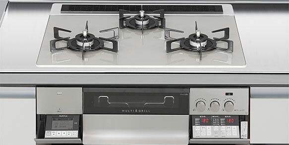 ガスコンロ ハーマン製（LIXIL） H3635L1W2T しろがね色 間口60珊 3口コンロ 硝子とっ始め スタイリッシュタイプ 無水両面焼き