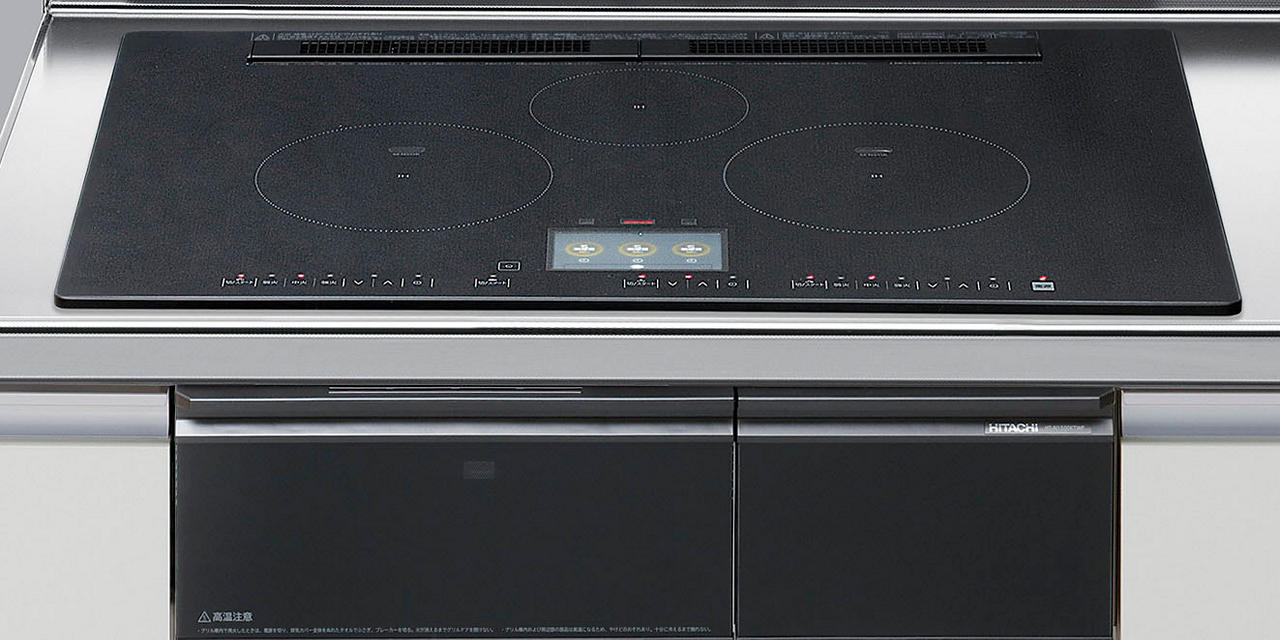 IH煮炊き暖房器 日立製（LIXIL） HT-N1500KTWFK 間口75ｃｍ 3口盛りだくさんIH 役立つこと充実印字機 無水両面焼き 黒いこと