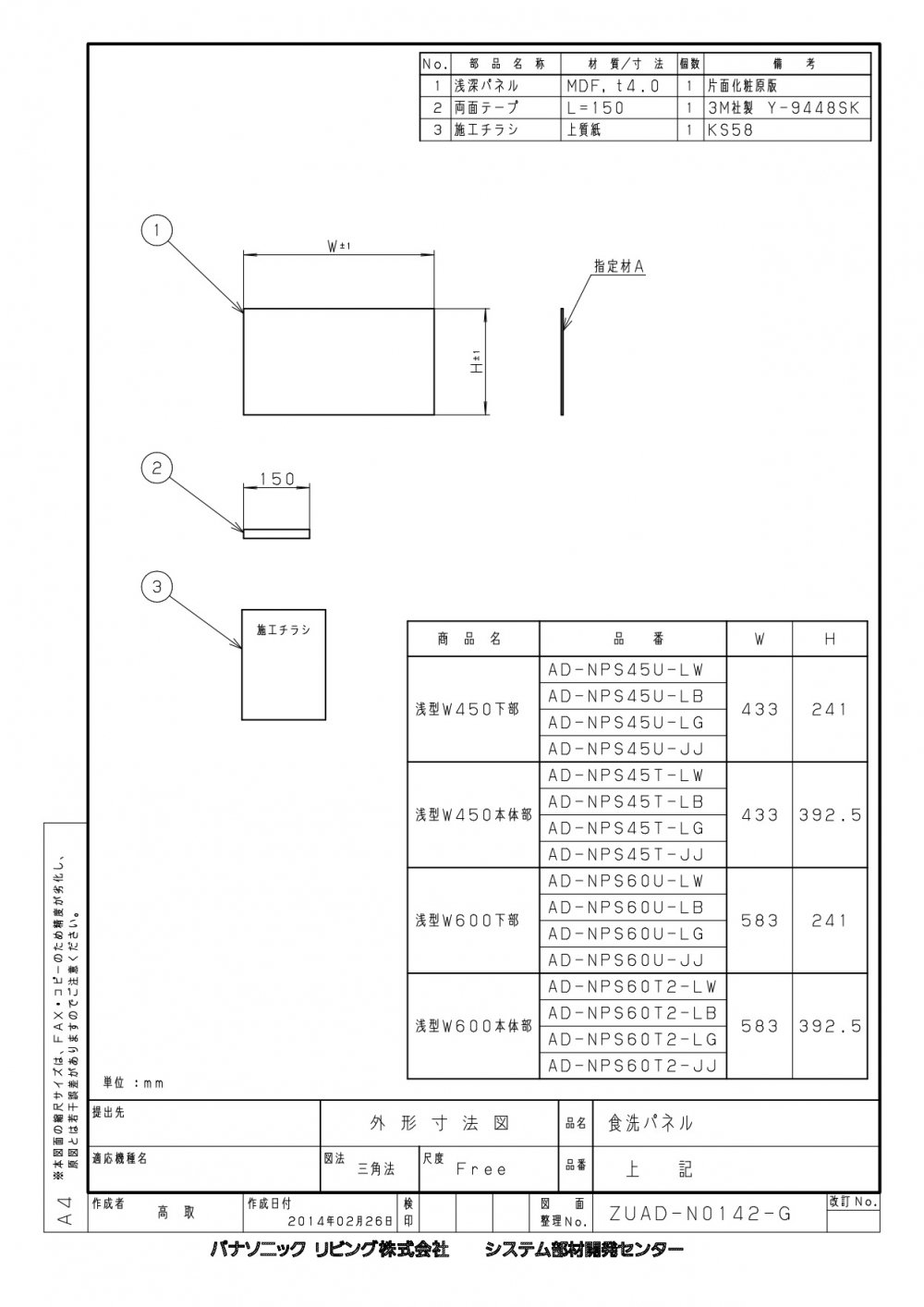 市場 オプション AD-NPS60U-LW 食洗機下部用パネル パナソニック 幅60cmワイドタイプ用