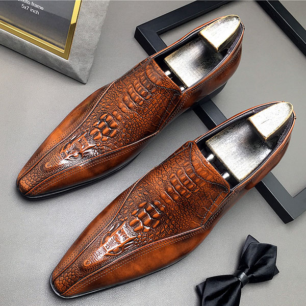 愛されデザイン★ワニビジネスシューズクロコダイル　レザー歩きやすい本革紳士靴　実物写真 ラウンドヘッド　2色/4つサイズ選択可能280BK