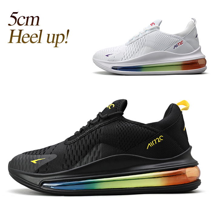 【5cm 身長UP】 メンズ スニーカー ローカット レースアップ 通気性 エアーソール ブラック グリーン ブラウン オレンジ