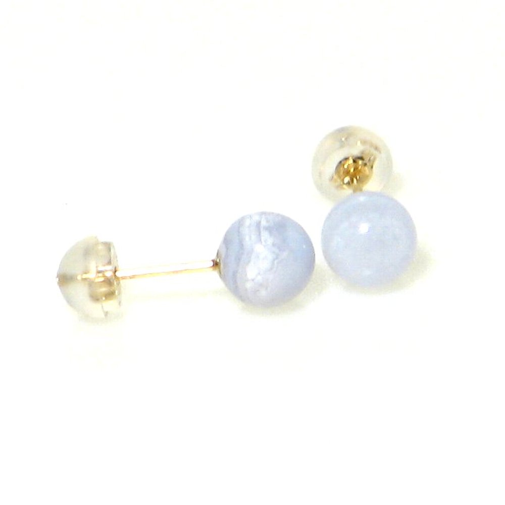 ブルーレース 直径6mm K10YG (イエローゴールド) ピアス　空色縞瑪瑙 ヒーリング リラックス 天然石 パワーストーン レディース メンズ ジュエリー アクセサリー