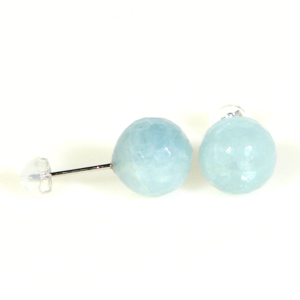 AAミルキー アクアマリン 128面カット 10mm K14WG ピアス【3月 誕生石】藍玉 緑柱石 天然石 アクセサリー ジュエリー パワーストーン メンズ レディース