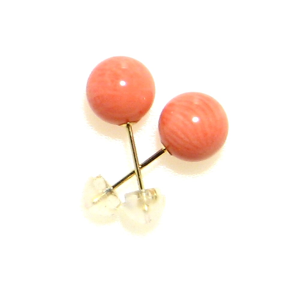 直径8mm 優しい ピンク（染）珊瑚 K18 ピアス 【3月 誕生石】コーラル サンゴ 天然石 レディース ジュエリー アクセサリー